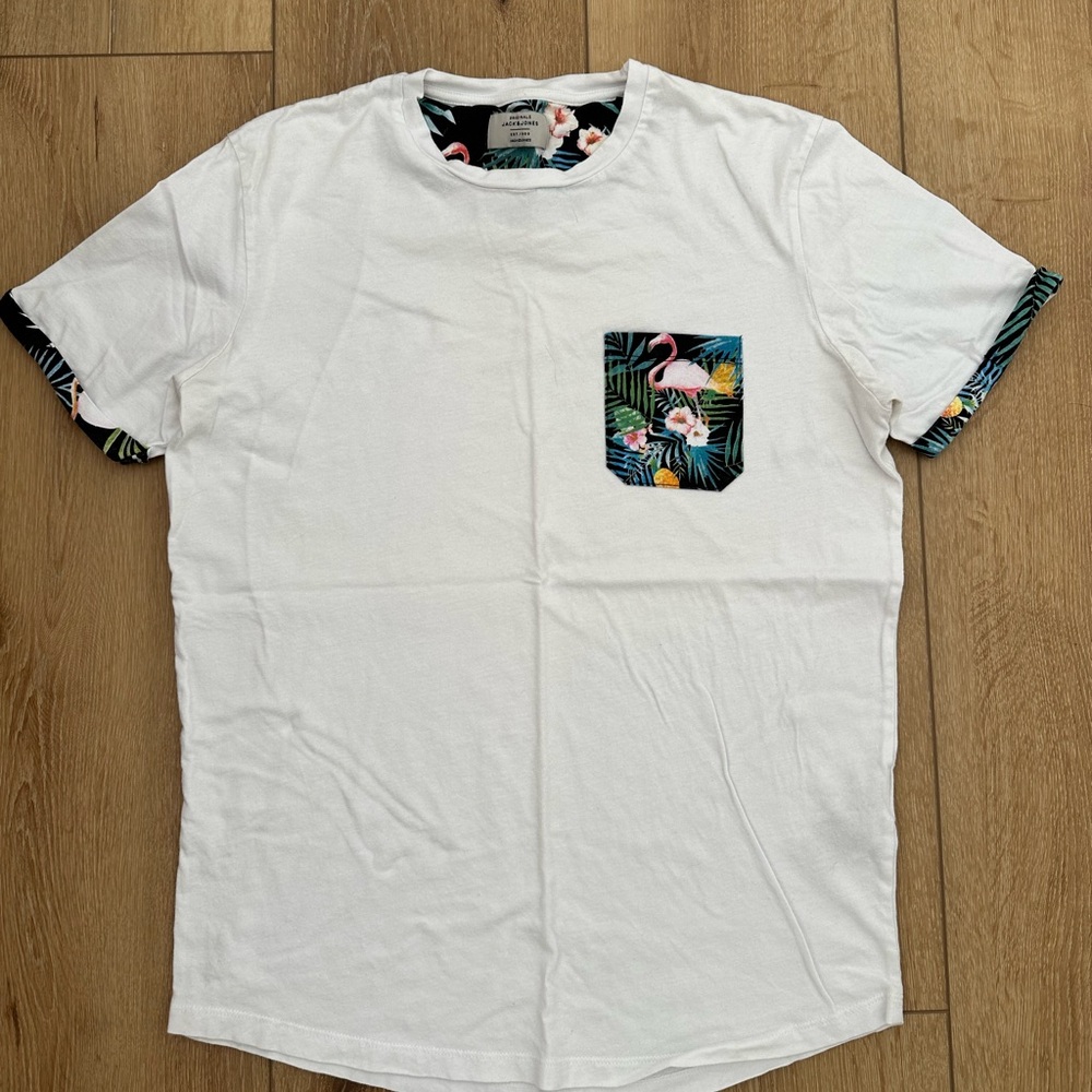 Jack & Jones White Tropical Print Pocket T-Shirt
